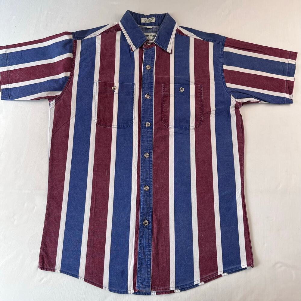 Campus Vintage Western Shirt Boys Size Large 14-16 Red White Blue Button Down